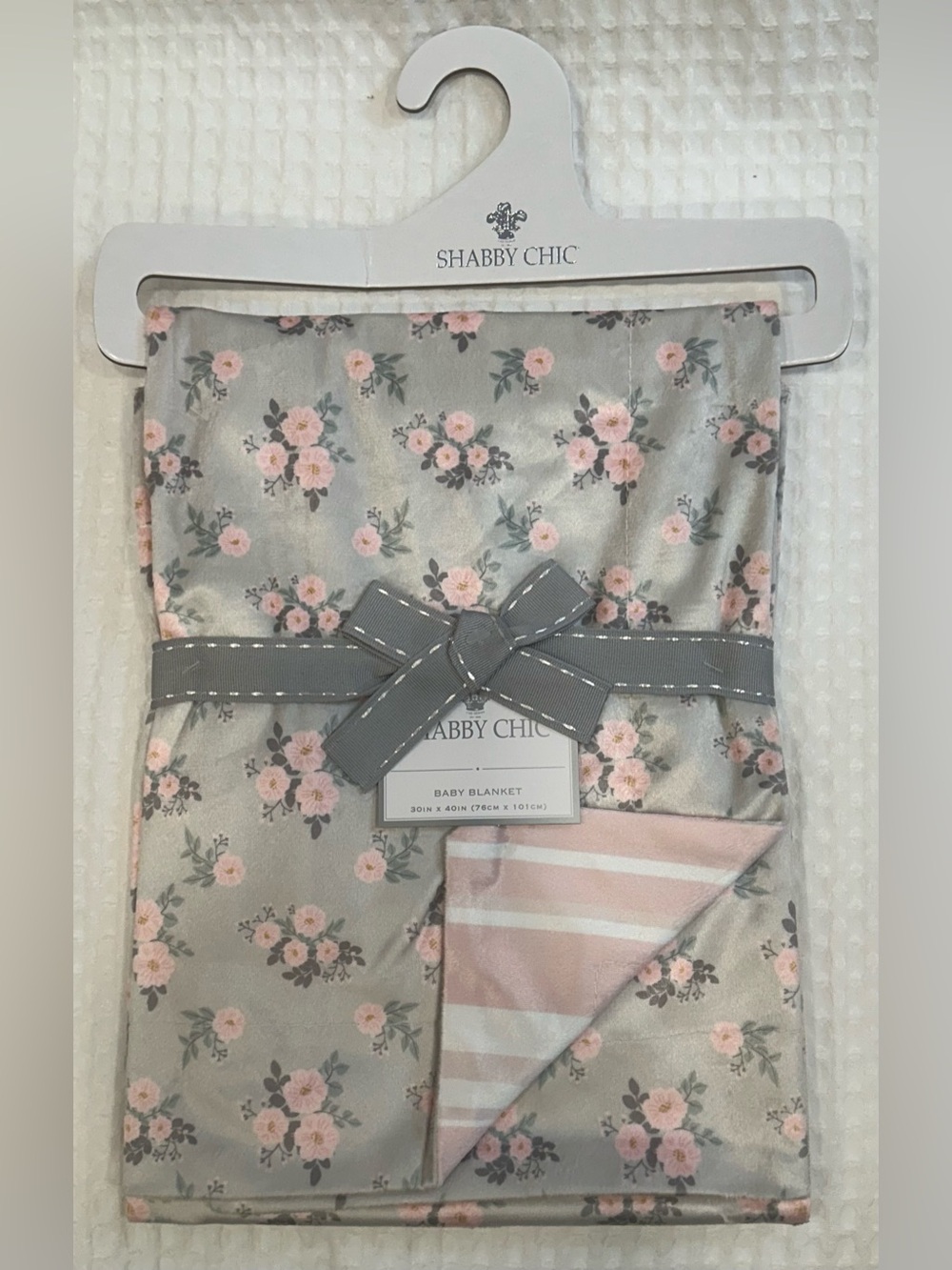 NWT SHABBY CHIC By Rachel Ashwell Pink & Floral Reversible Baby Blanket~30”x 40”